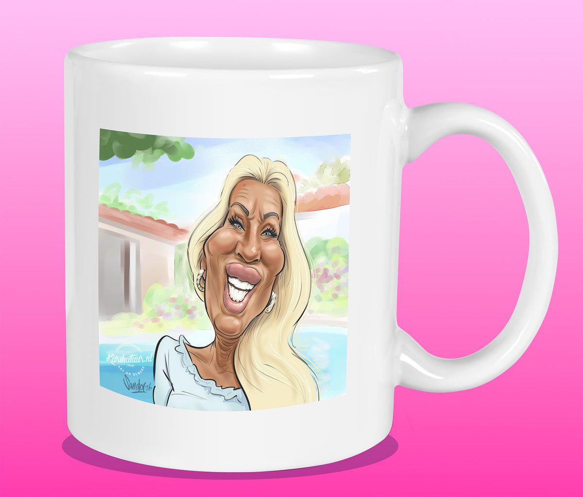 Mok met de karikatuur van Caroline (B&B Vol Liefde)