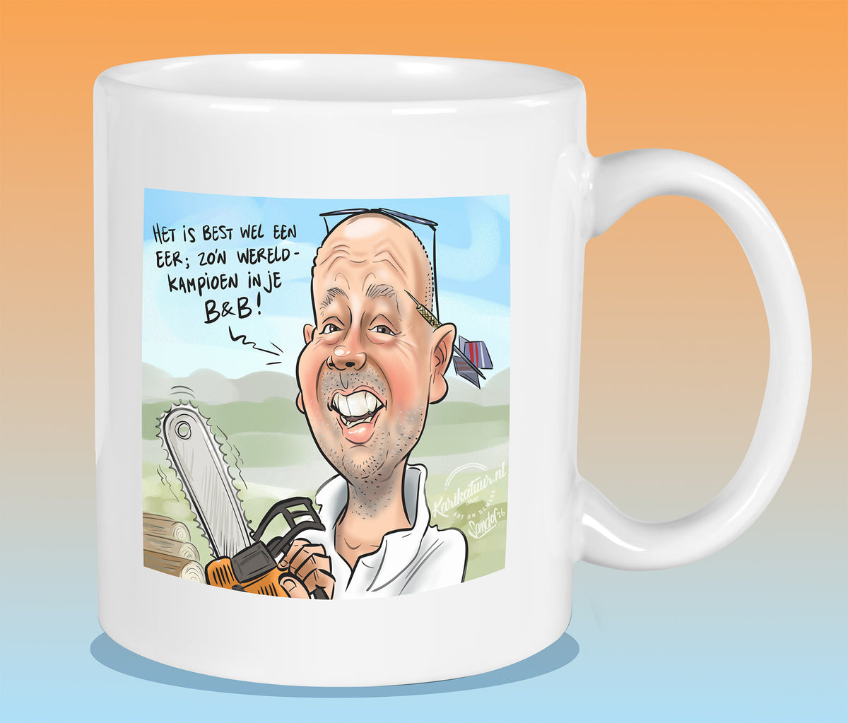 Mok met de karikatuur van Dick (B&B Vol Liefde)