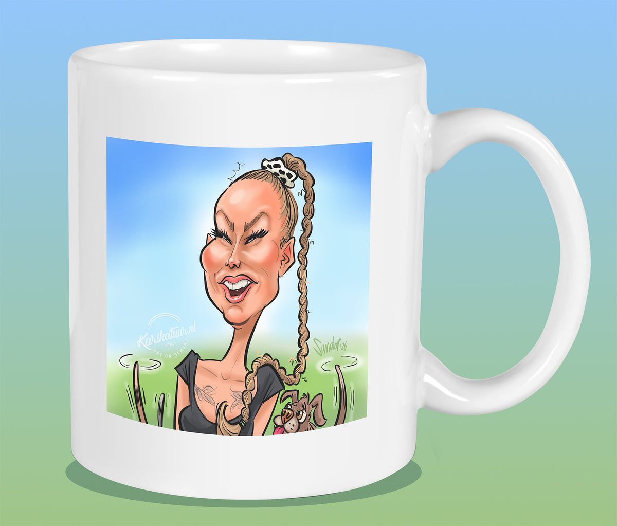 Mok met de karikatuur van Eline (B&B Vol Liefde)