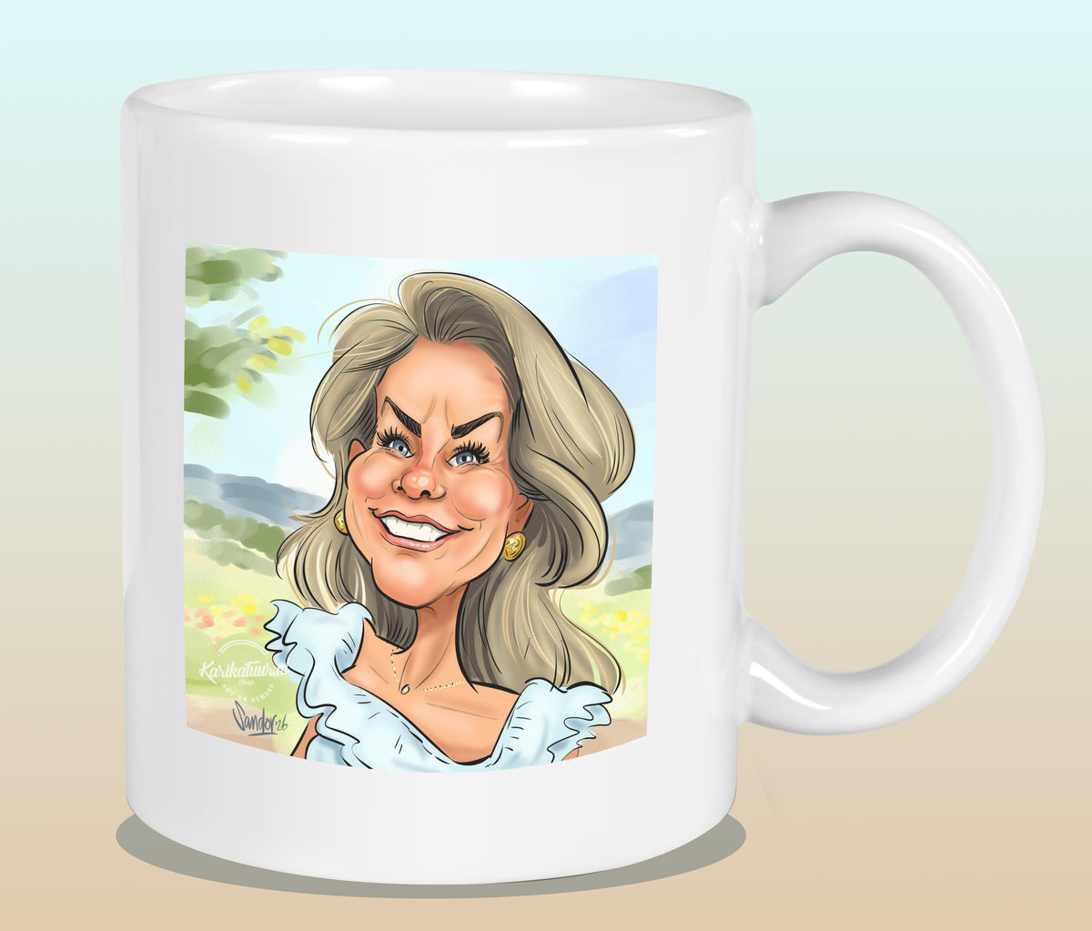 Mok met de karikatuur van Iris (B&B Vol Liefde)