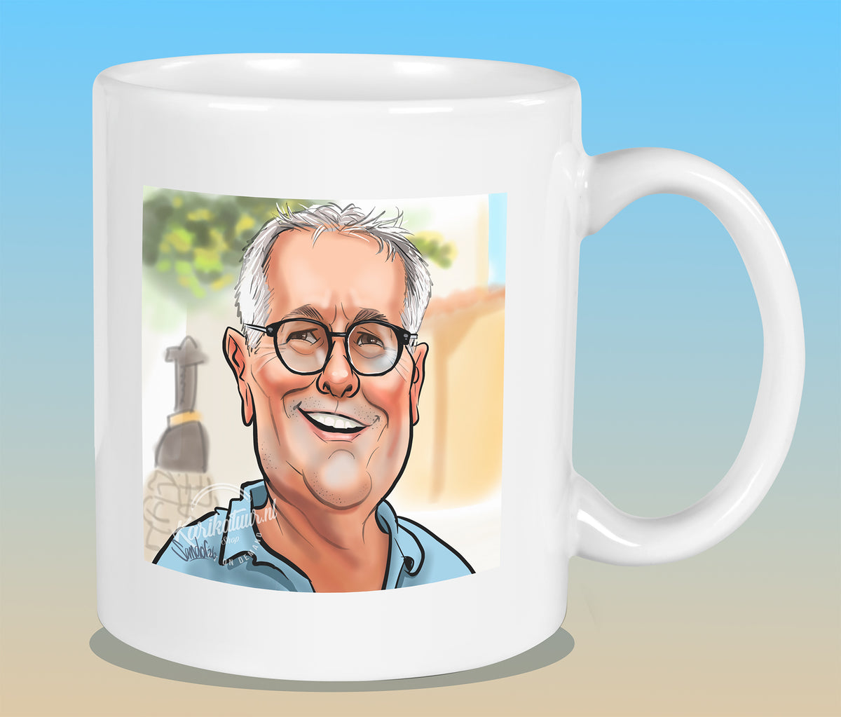 Mok met de karikatuur van Paul (B&B Vol Liefde)