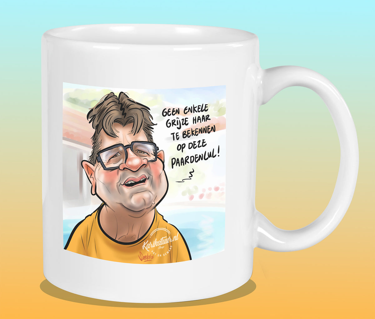 Mok met de karikatuur van Arie (B&B Vol Liefde)