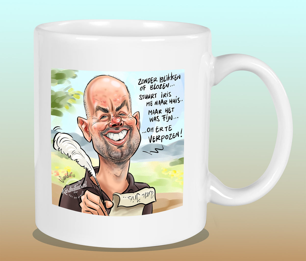 Mok met de karikatuur van Sjaak (B&B Vol Liefde)