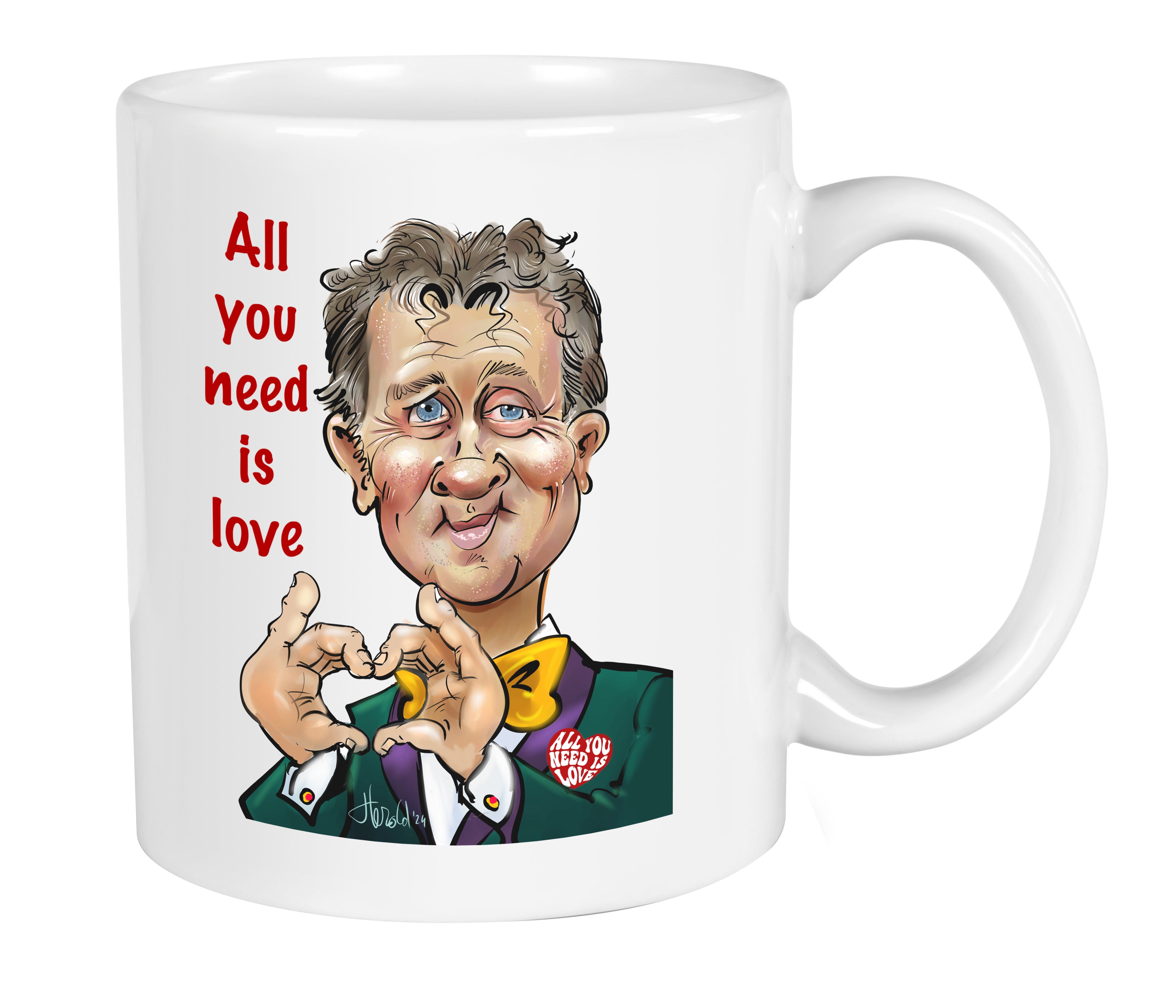 Mok met de karikatuur van Dr. Love